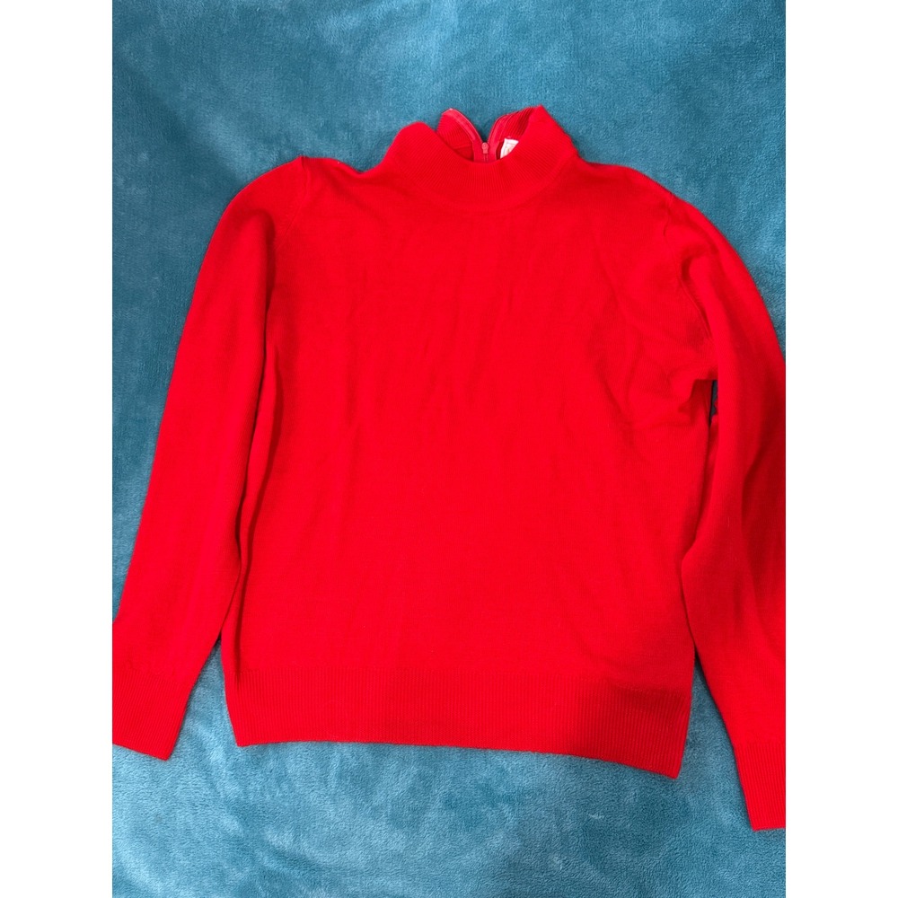 Vintage Pendleton Red 100% Virgin Wool Mock Neck Back Zip Sweater Womens Medium